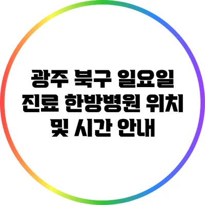 광주 북구 일요일 진료 한방병원 위치 및 시간 안내