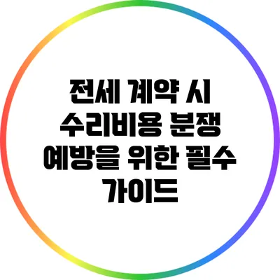 전세 계약 시 수리비용 분쟁 예방을 위한 필수 가이드