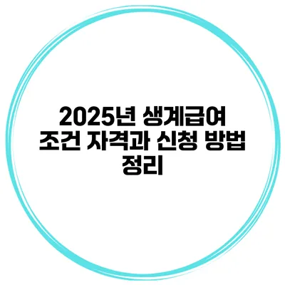 2025년 생계급여 조건 자격과 신청 방법 정리