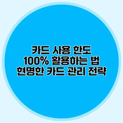 카드 사용 한도 100% 활용하는 법: 현명한 카드 관리 전략