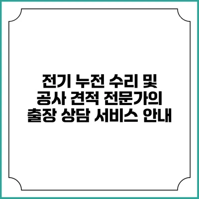 전기 누전 수리 및 공사 견적: 전문가의 출장 상담 서비스 안내