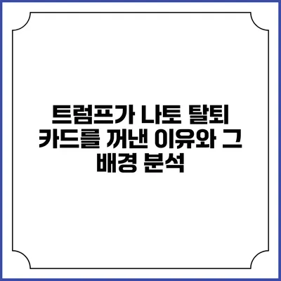 트럼프가 나토 탈퇴 카드를 꺼낸 이유와 그 배경 분석